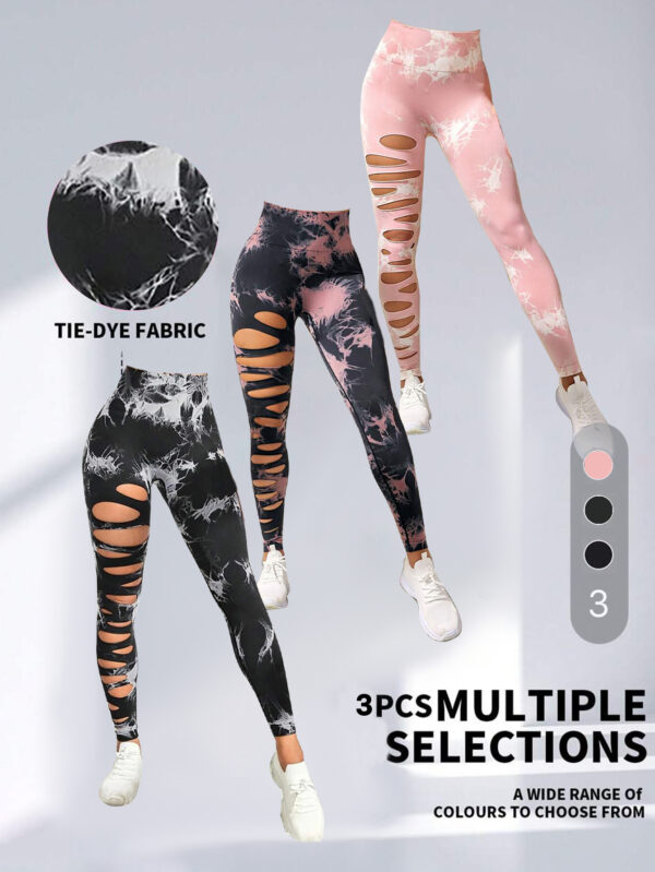 Elevate Your Activewear: 3-Pack Women's Tie Dye Cutout Tights – High Waist, Scrunch Butt Lifting Leggings for Tummy Control and Ultimate Comfort!