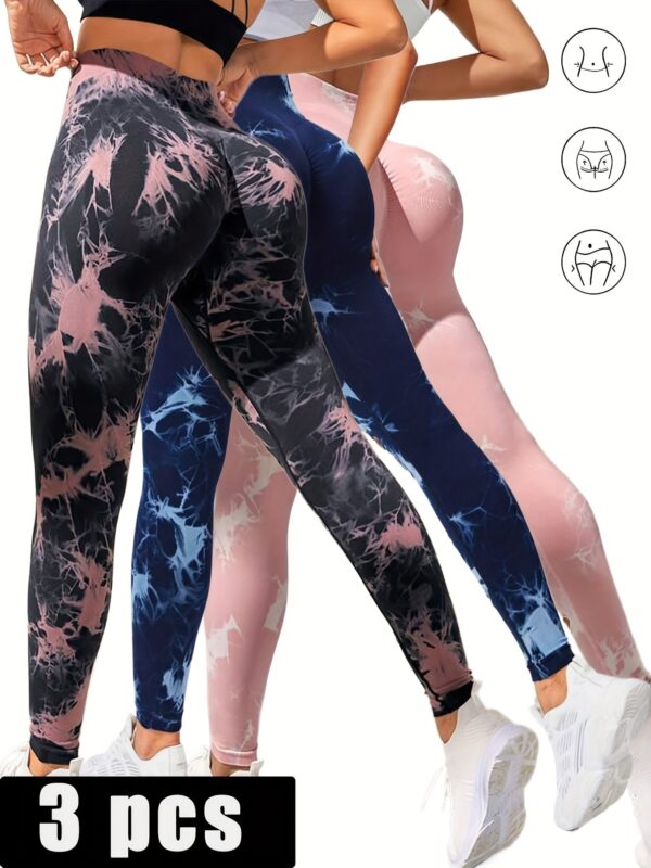 Elevate Your Activewear: 3-Pack Women's Tie Dye Cutout Tights – High Waist, Scrunch Butt Lifting Leggings for Tummy Control and Ultimate Comfort! - Image 5