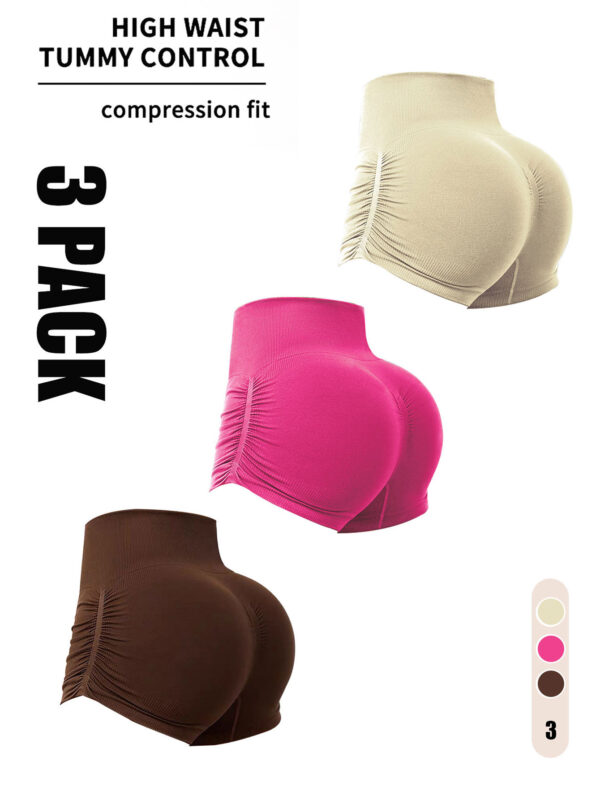 Boost Your Workout: 3-Pack High-Waisted Seamless Scrunch Workout Shorts – Butt Lifting Design for Gym and Running!