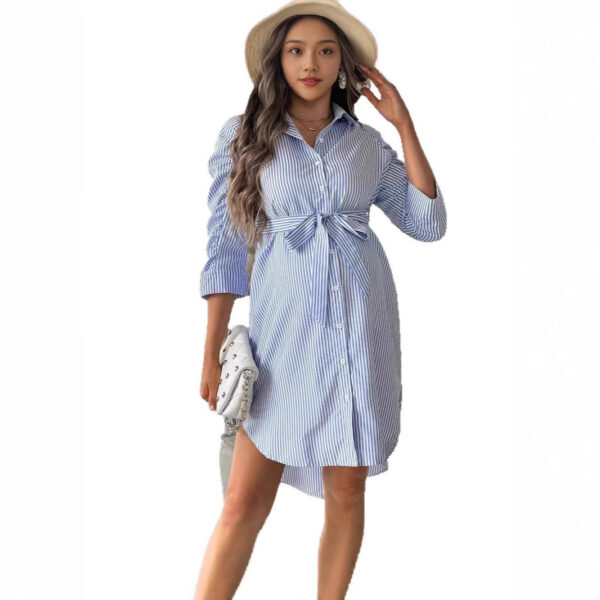 Elevate Your Maternity Style: Chic Striped Lapel Button-Down for Expecting Moms - Image 4